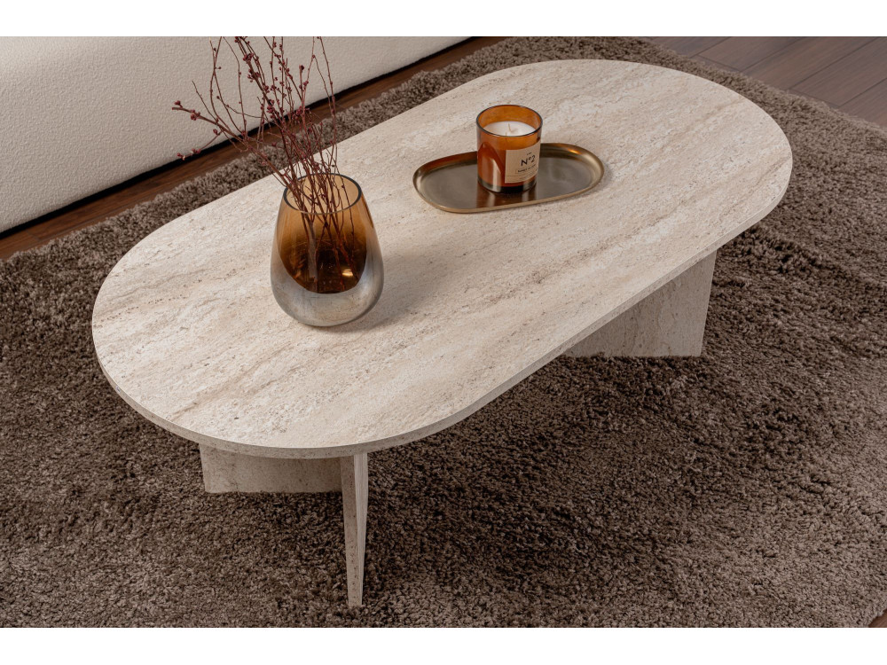Table basse en bois "Sable" - 60 x 119 x 40 cm - Travertin