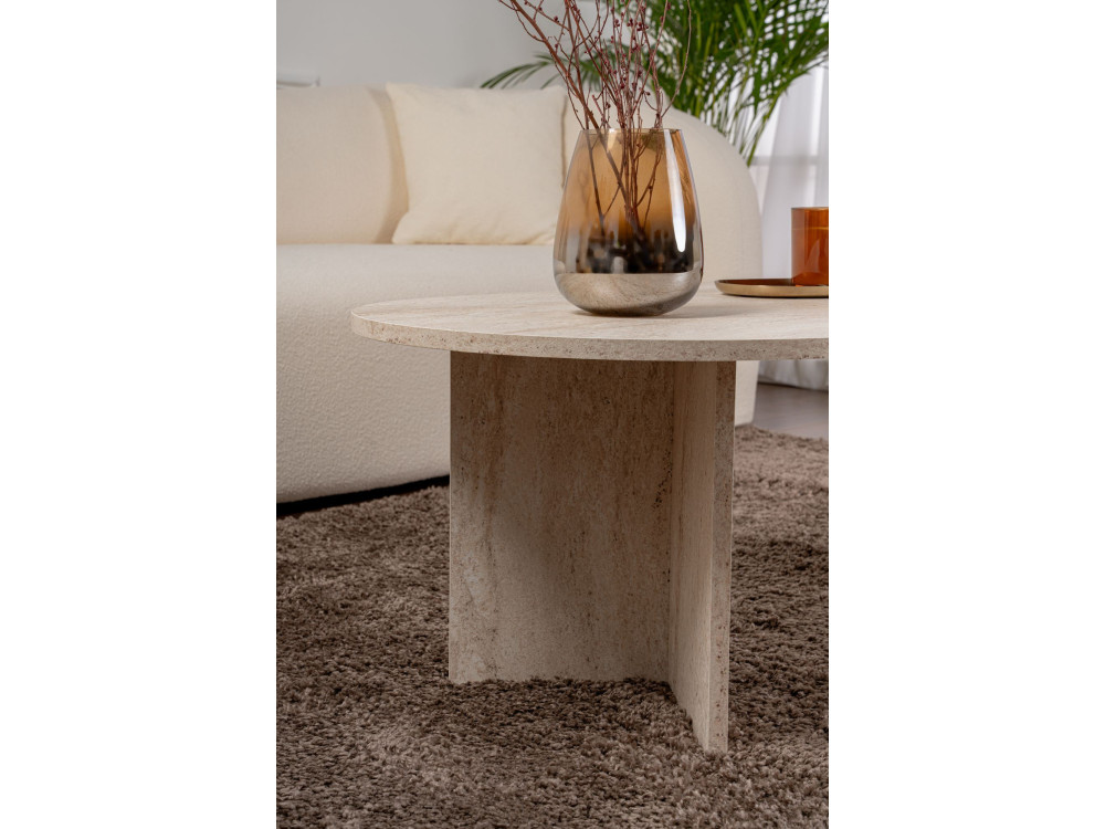 Table basse en bois "Sable" - 60 x 119 x 40 cm - Travertin