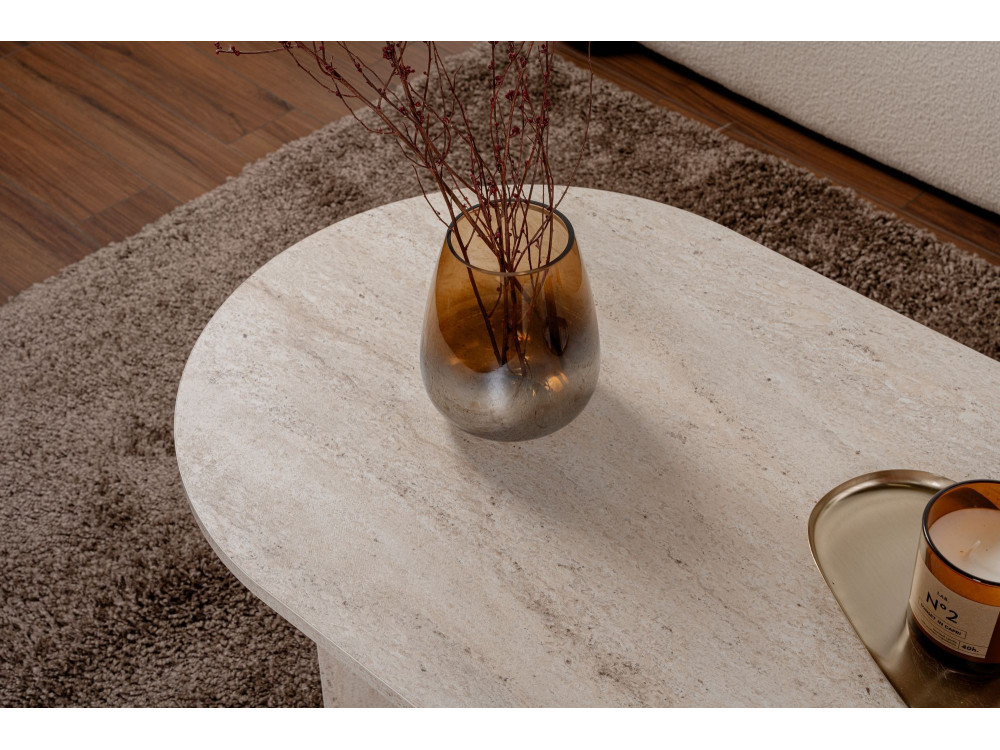 Table basse en bois "Sable" - 60 x 119 x 40 cm - Travertin