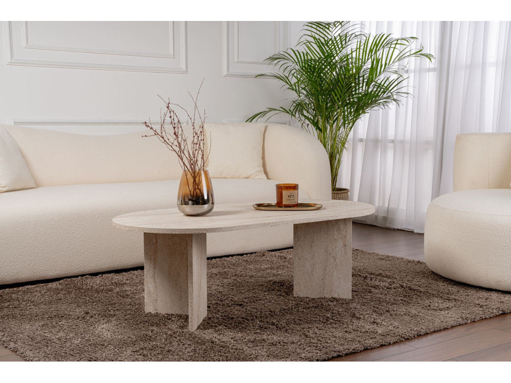 Table basse en bois "Sable" - 60 x 119 x 40 cm - Travertin
