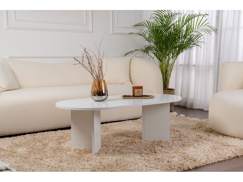 Table basse en bois "Sable" - 60 x 119 x 40 cm - Blanc