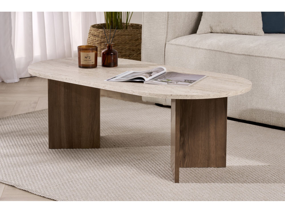 Table basse en bois "Sable" 119 x 60 x 40 cm - Travertin