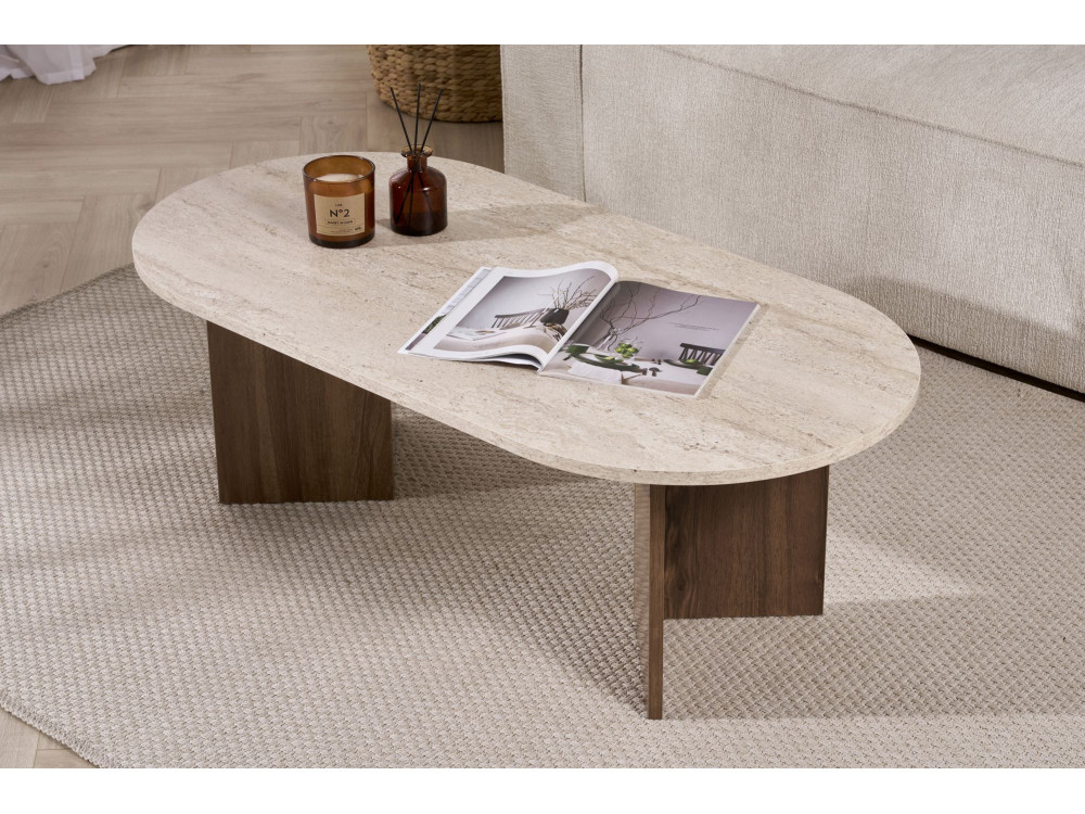 Table basse en bois "Sable" 119 x 60 x 40 cm - Travertin