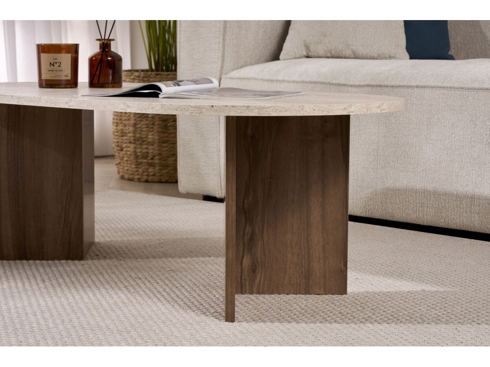 Table basse en bois "Sable" 119 x 60 x 40 cm - Travertin
