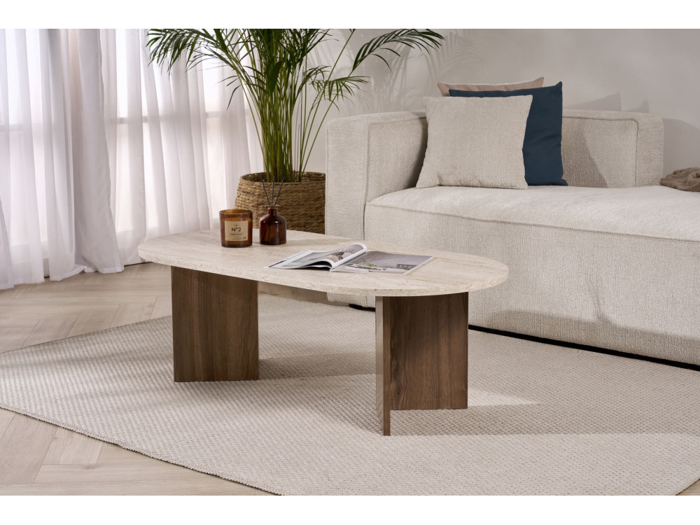 Table basse en bois "Sable" 119 x 60 x 40 cm - Travertin