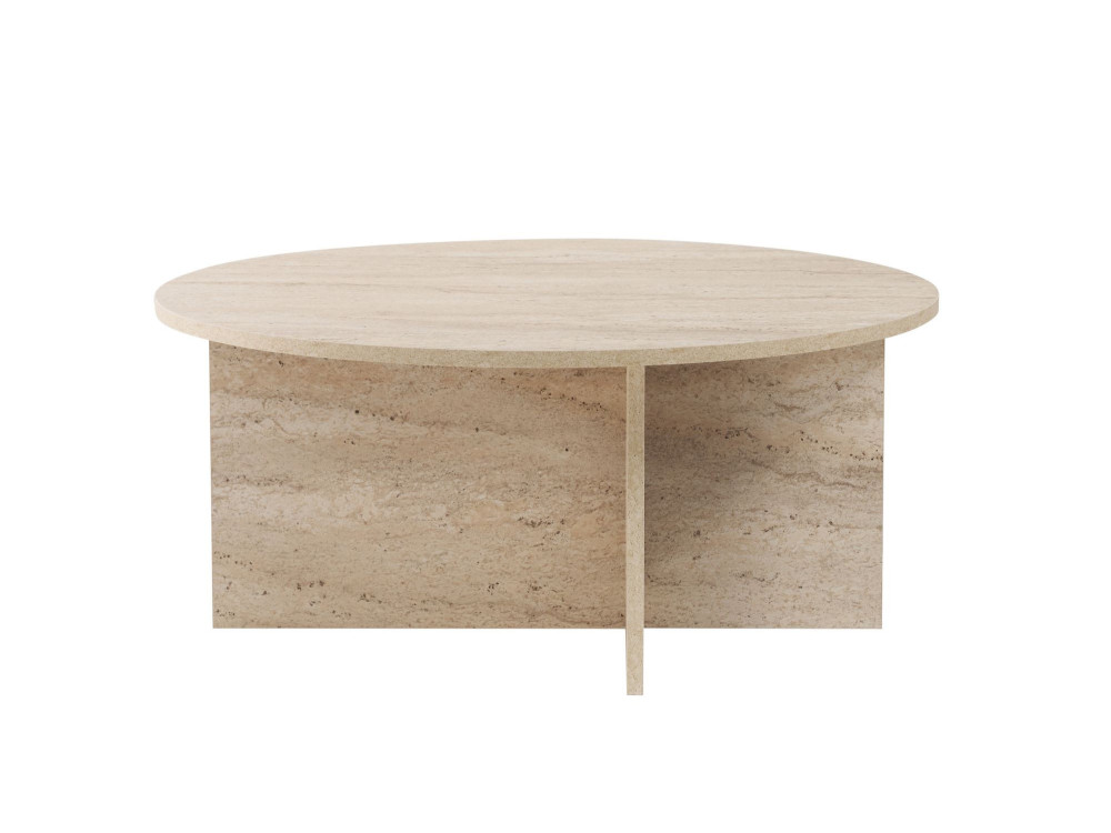 Table basse en bois "Soleil" - 90 x 90 x 40 cm - Travertin