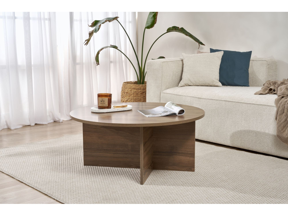 Table basse en bois "Soleil" - 90 x 90 x 40 cm - Noyer