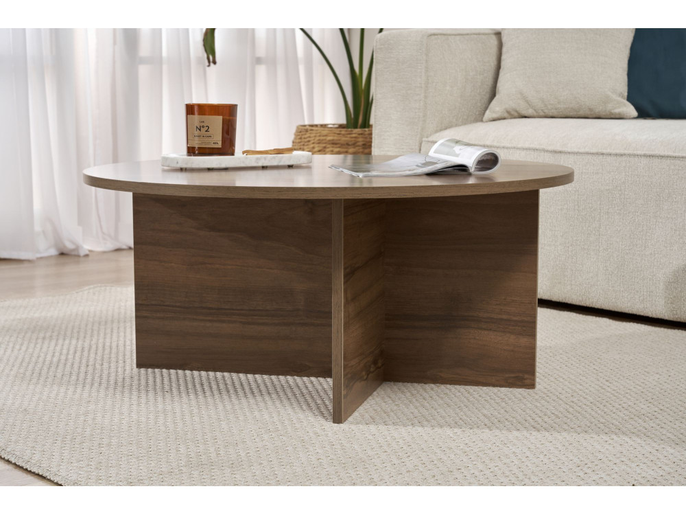 Table basse en bois "Soleil" - 90 x 90 x 40 cm - Noyer