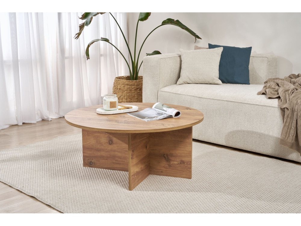 Table basse en bois "Soleil" - 90 x 90 x 40 cm - Pin atlantique