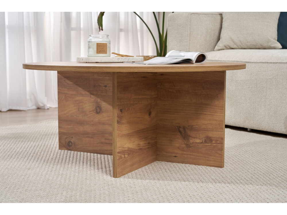 Table basse en bois "Soleil" - 90 x 90 x 40 cm - Pin atlantique