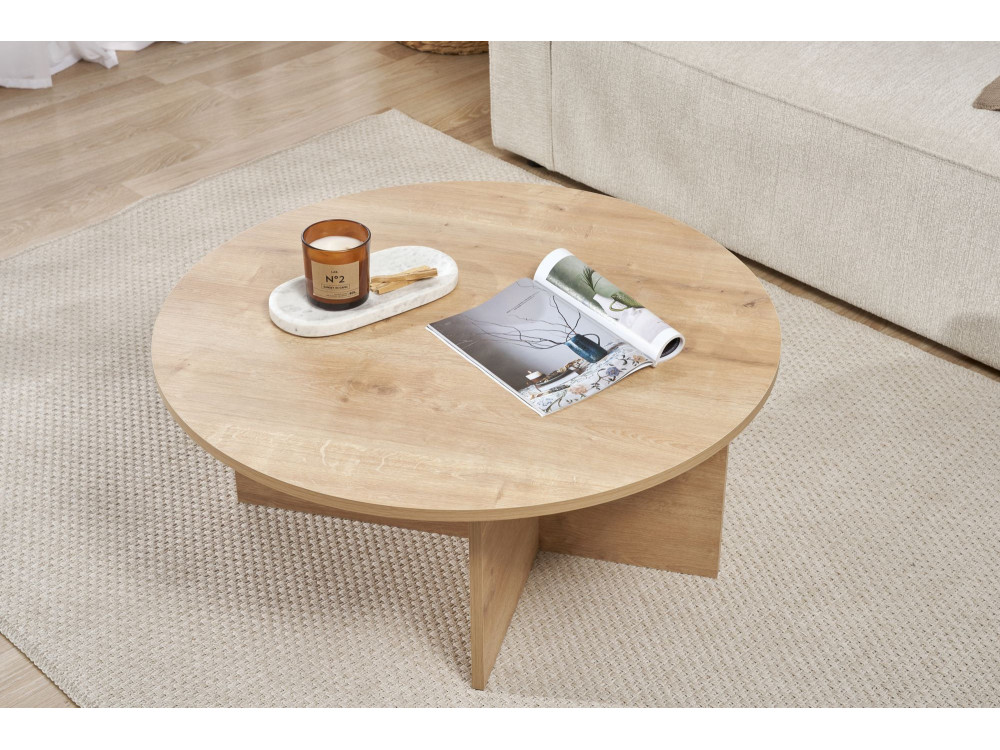 Table basse en bois "Soleil" - 90 x 90 x 40 cm - Chêne Saphir