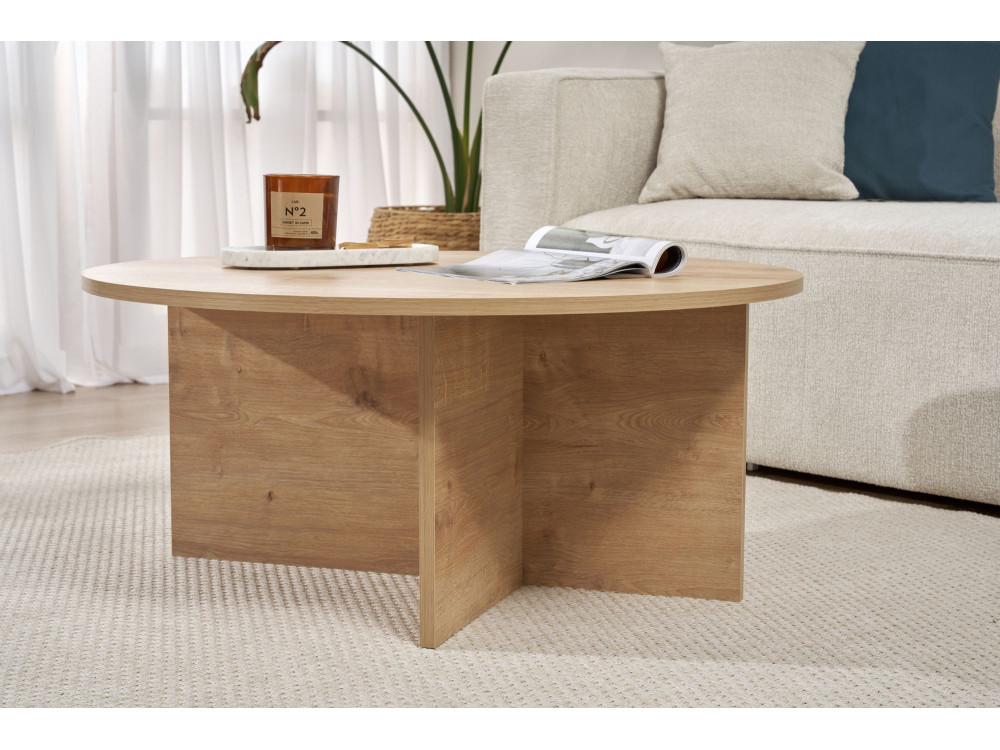 Table basse en bois "Soleil" - 90 x 90 x 40 cm - Chêne Saphir