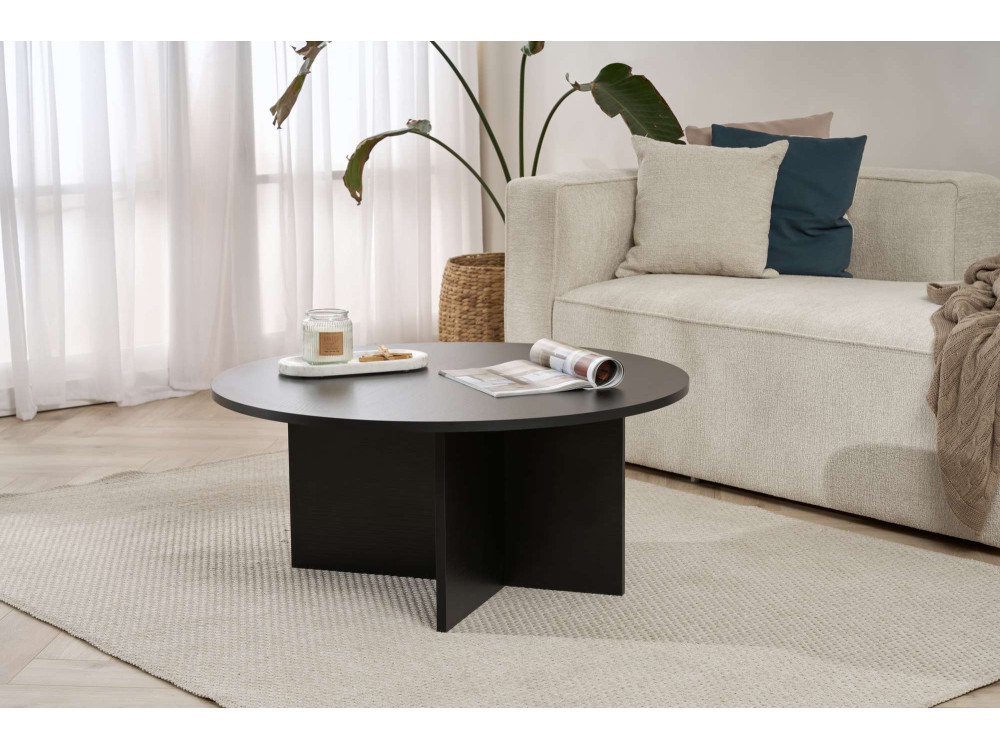 Table basse en bois "Soleil" - 90 x 90 x 40 cm - Bois Noir