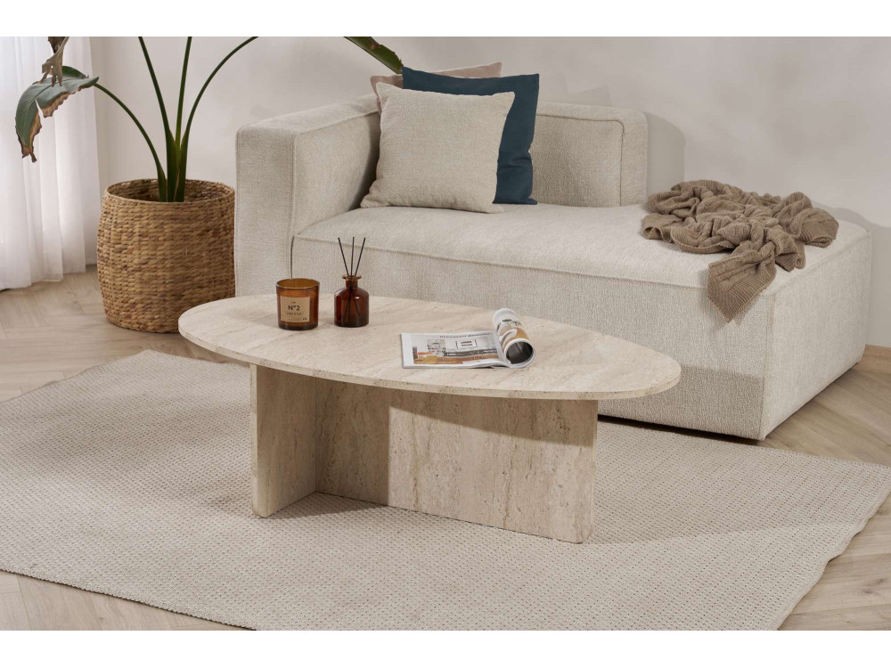 Table basse en bois "Orba" - 120 x 65 x 40 cm - Travertin