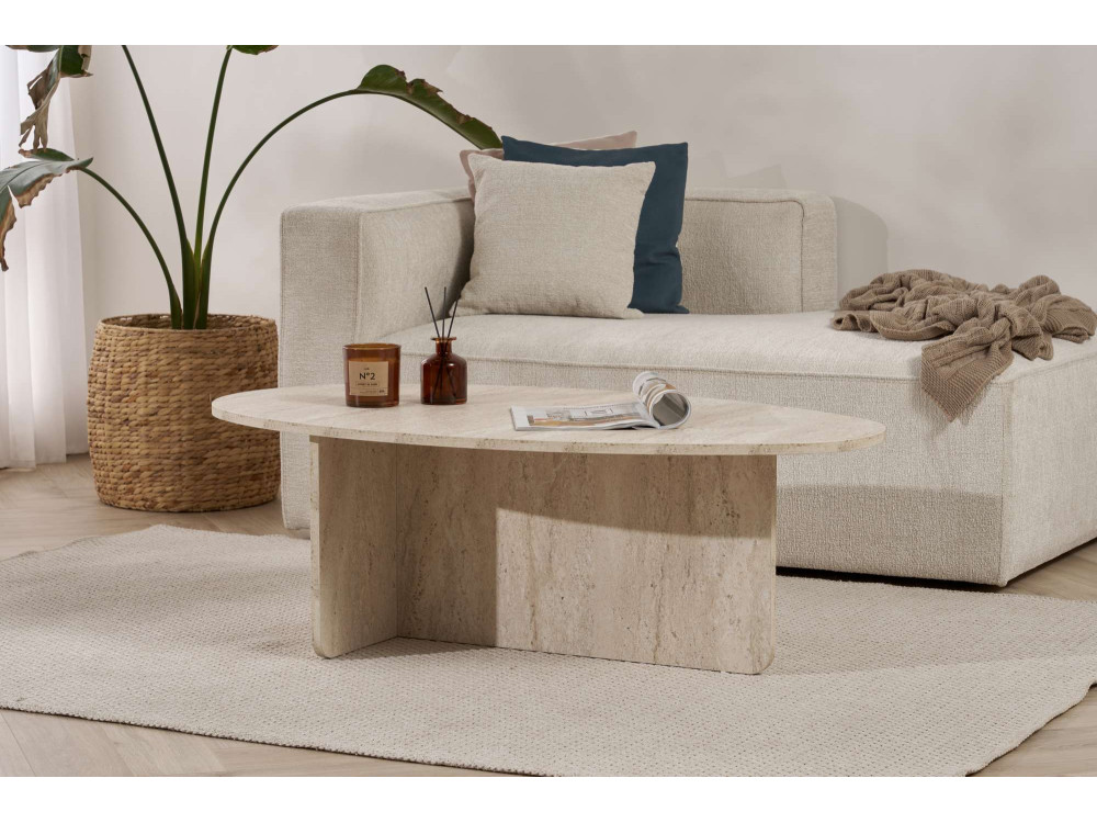 Table basse en bois "Orba" - 120 x 65 x 40 cm - Travertin