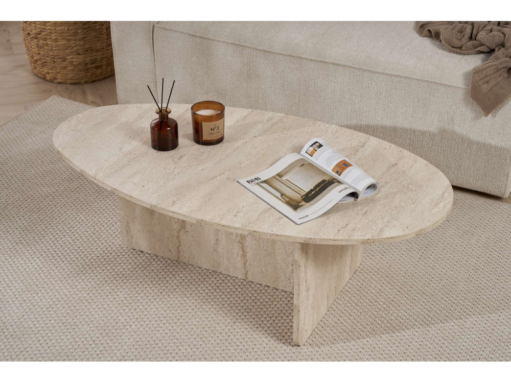 Table basse en bois "Orba" - 120 x 65 x 40 cm - Travertin