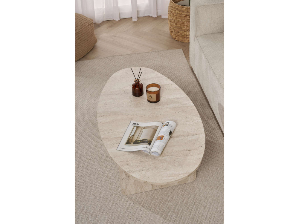 Table basse en bois "Orba" - 120 x 65 x 40 cm - Travertin