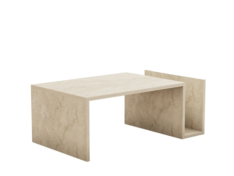 Table basse en bois "Memo" - 86 x 50 x 32 cm - Travertin