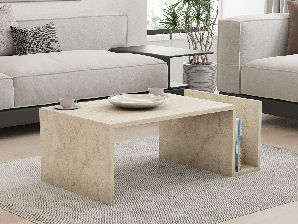 Table basse en bois "Memo" - 86 x 50 x 32 cm - Travertin