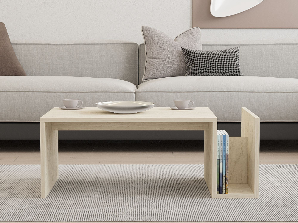 Table basse en bois "Memo" - 86 x 50 x 32 cm - Travertin