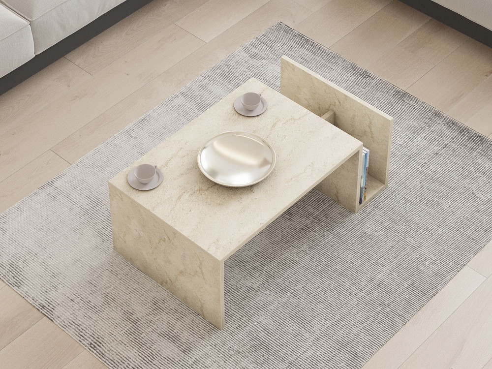 Table basse en bois "Memo" - 86 x 50 x 32 cm - Travertin
