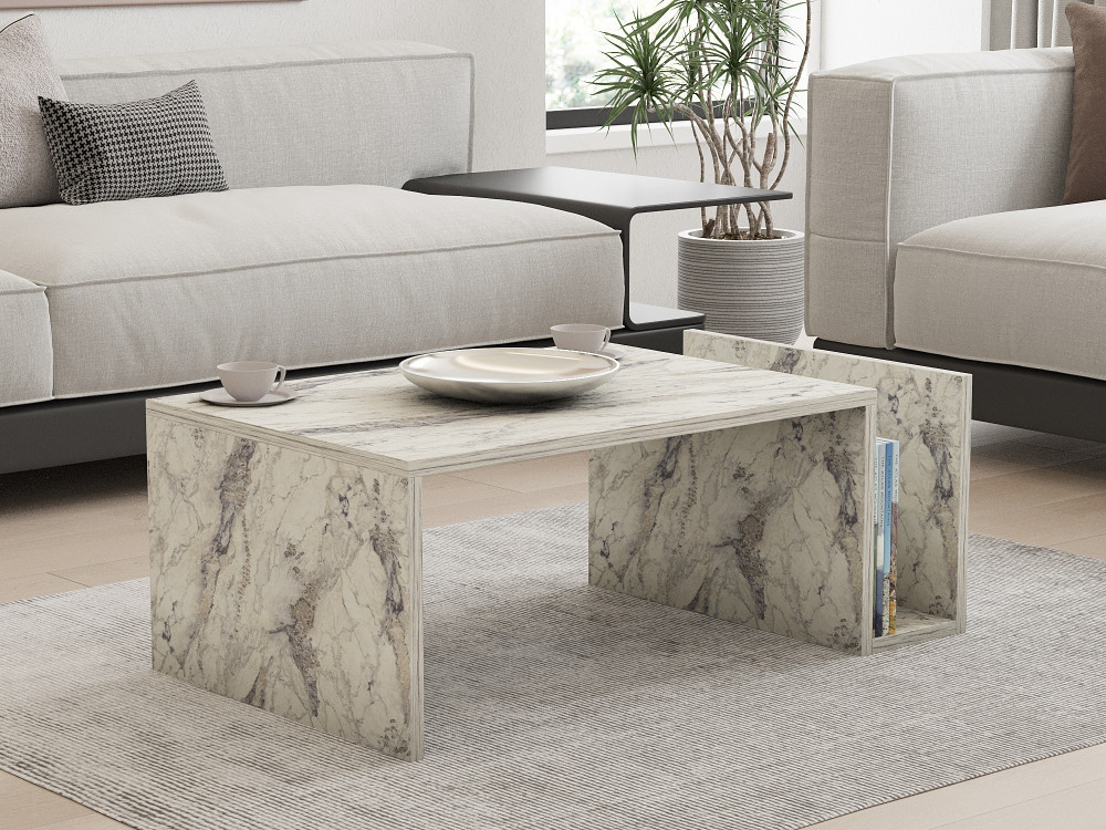 Table basse en bois "Memo" - 86 x 50 x 32 cm - Marbre Freesia