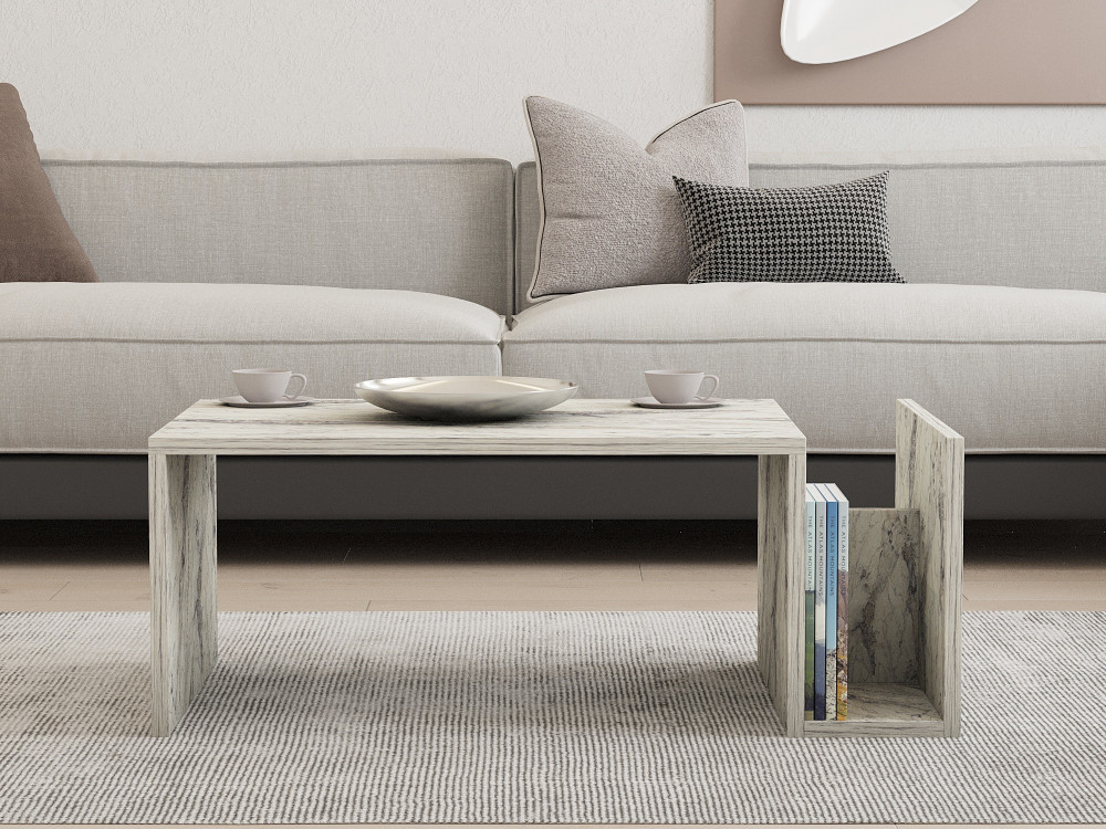 Table basse en bois "Memo" - 86 x 50 x 32 cm - Marbre Freesia