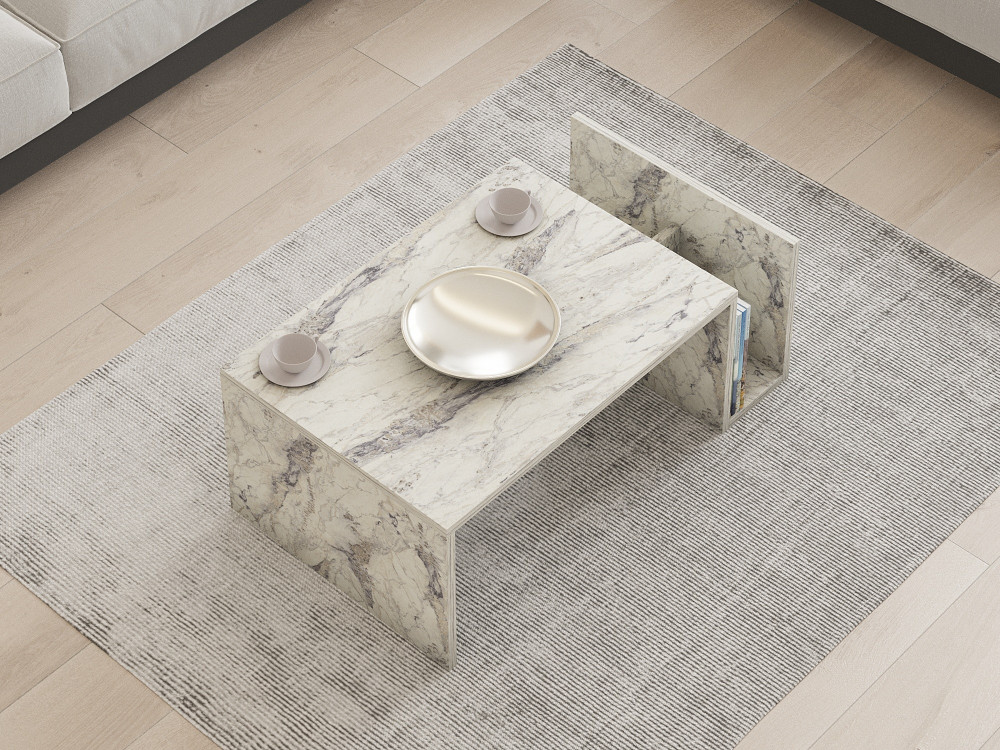 Table basse en bois "Memo" - 86 x 50 x 32 cm - Marbre Freesia
