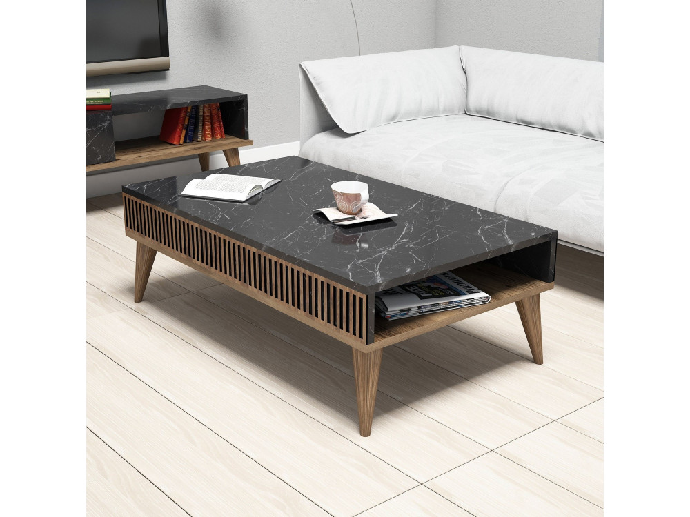 Table basse en bois "Milan" - 105 x 60 x 34 cm - Noyer, Noir