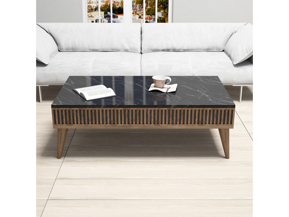Table basse en bois "Milan" - 105 x 60 x 34 cm - Noyer, Noir