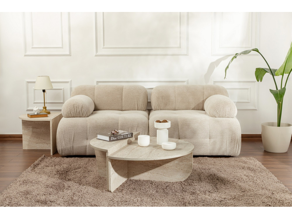 Table basse en bois "Orion" - 90 x 60 x 30 cm - Travertin
