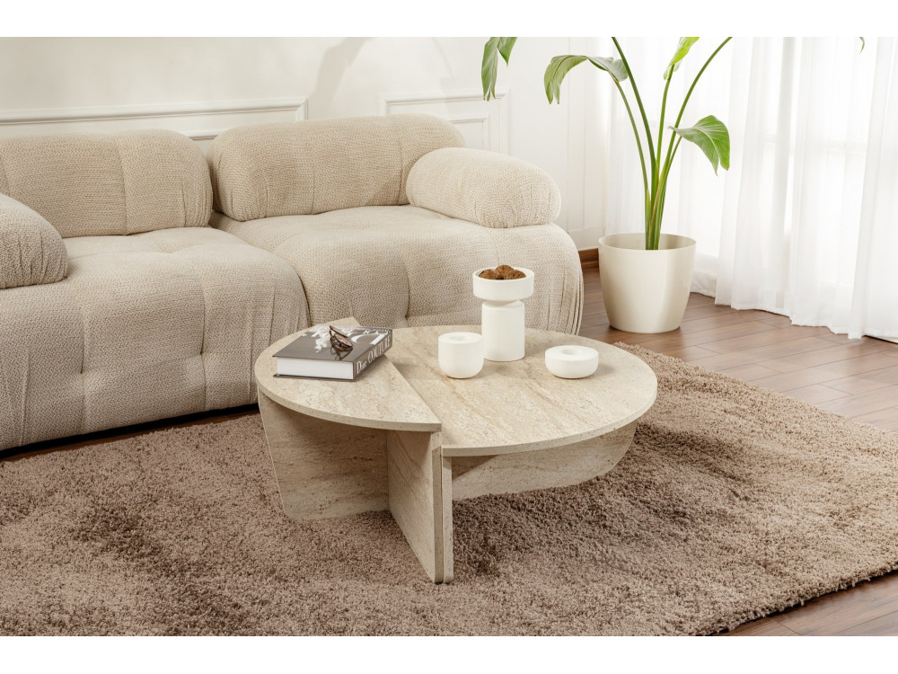 Table basse en bois "Orion" - 90 x 60 x 30 cm - Travertin