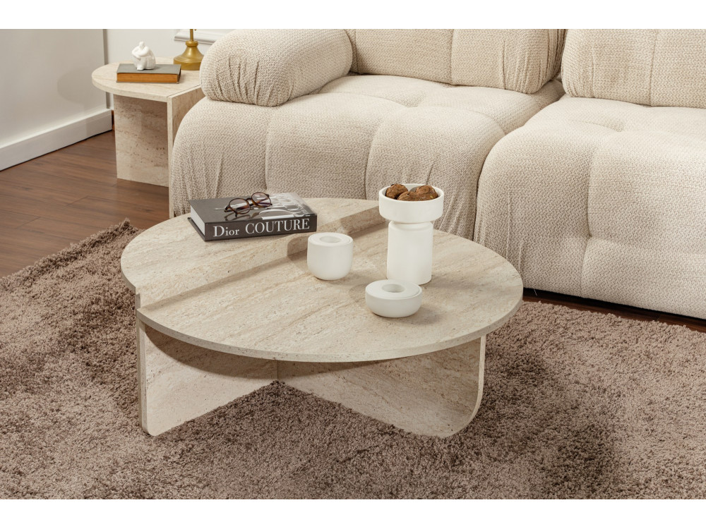 Table basse en bois "Orion" - 90 x 60 x 30 cm - Travertin