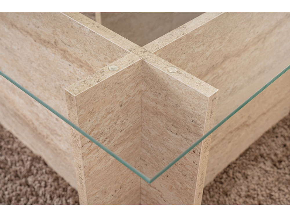 Table basse en bois "Vetrino" - 105 x 65 x 40 cm - Travertin