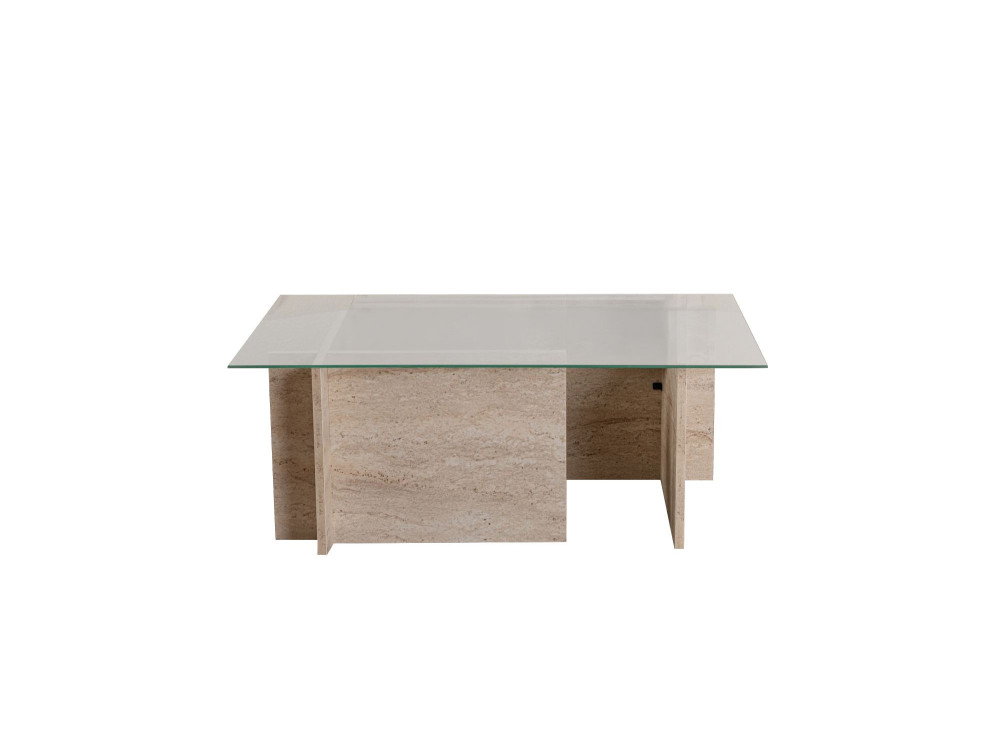 Table basse en bois "Vetrino" - 105 x 65 x 40 cm - Travertin