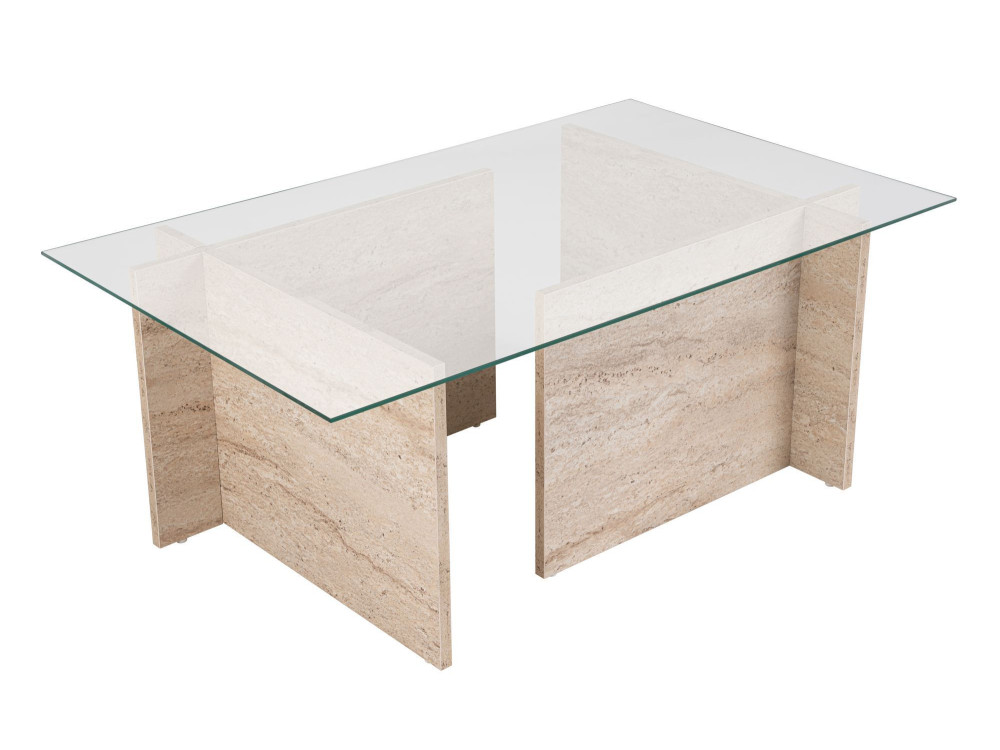 Table basse en bois "Vetrino" - 105 x 65 x 40 cm - Travertin