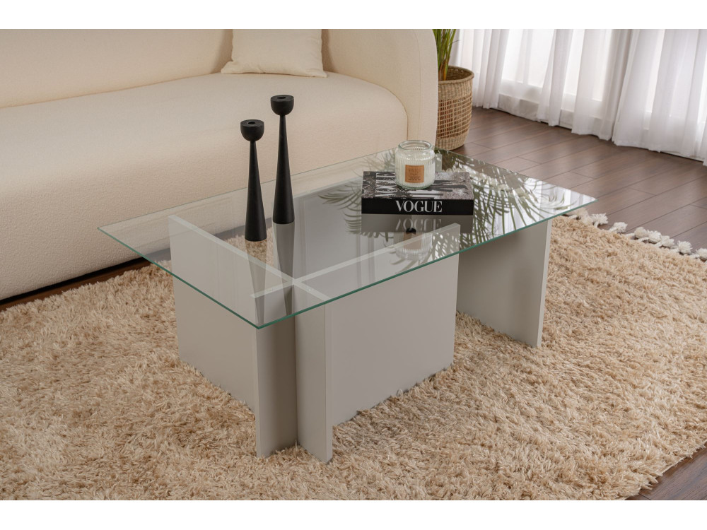 Table basse en verre "Vetrino" 105 x 65 x 40 cm - Gris