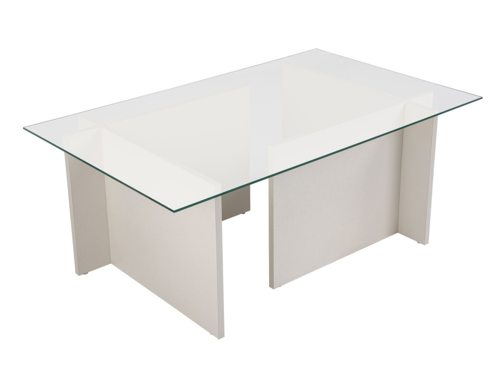 Table basse en verre "Vetrino" 105 x 65 x 40 cm - Bois blanc