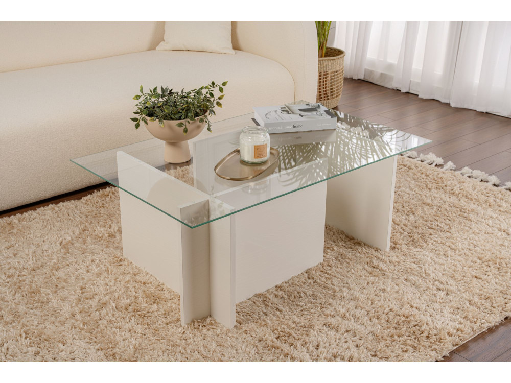 Table basse en verre "Vetrino" 105 x 65 x 40 cm - Bois blanc
