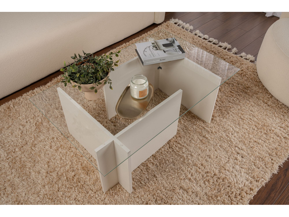 Table basse en verre "Vetrino" 105 x 65 x 40 cm - Bois blanc