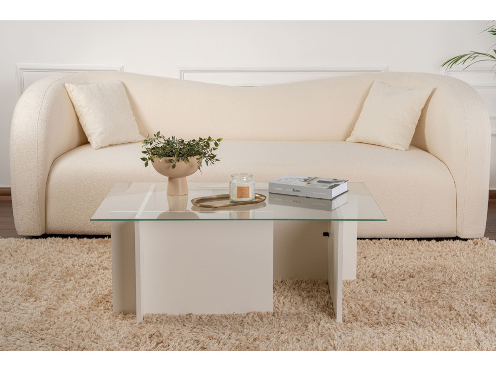 Table basse en verre "Vetrino" 105 x 65 x 40 cm - Bois blanc