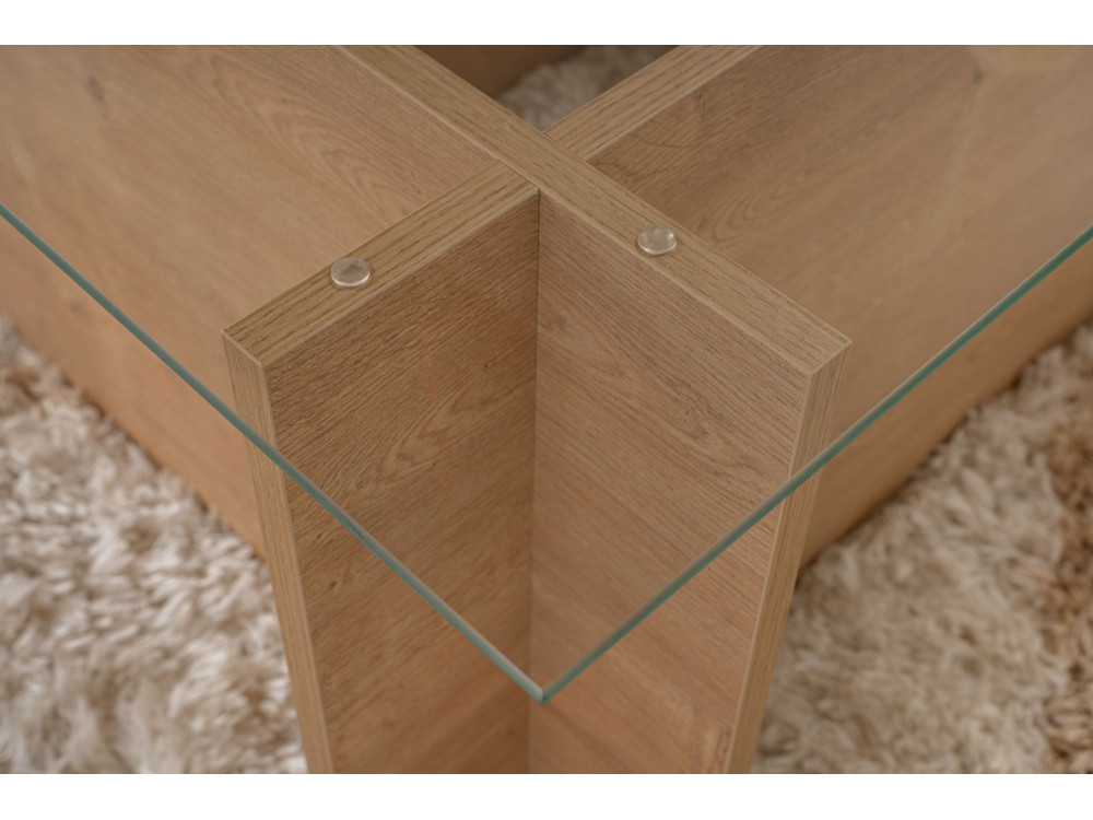 Table basse en verre "Vetrino" 105 x 65 x 40 cm - Chêne à miel