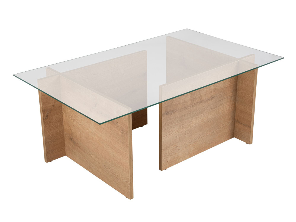 Table basse en verre "Vetrino" 105 x 65 x 40 cm - Chêne à miel