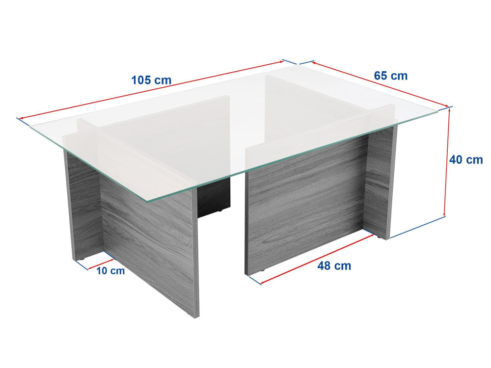 Table basse en verre "Vetrino" 105 x 65 x 40 cm - Chêne à miel