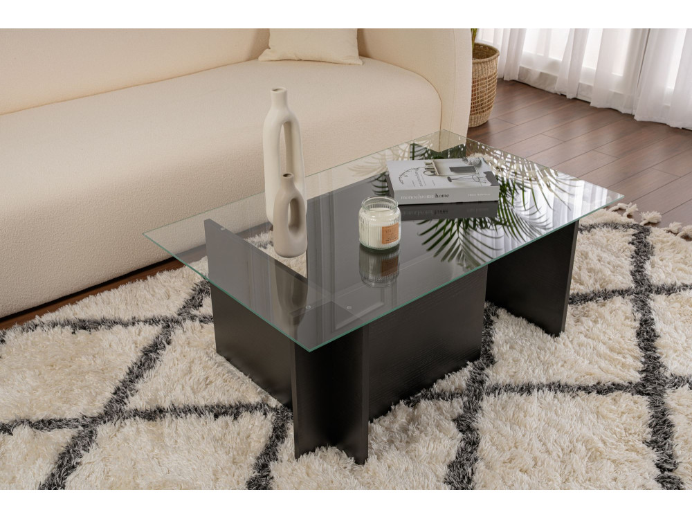 Table basse en verre "Vetrino" 105 x 65 x 40 cm - Bois Noir