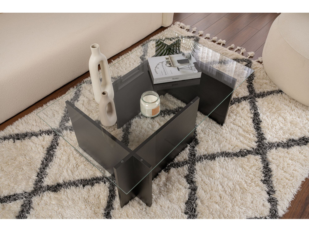 Table basse en verre "Vetrino" 105 x 65 x 40 cm - Bois Noir
