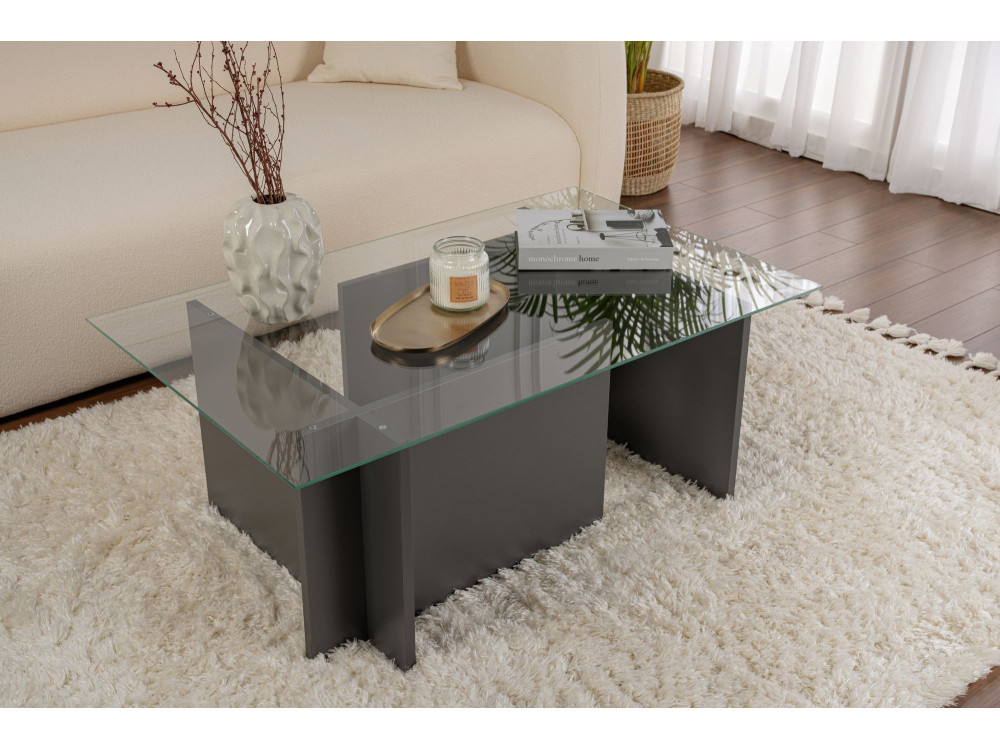 Table basse en verre "Vetrino" 105 x 65 x 40 cm - Anthracite