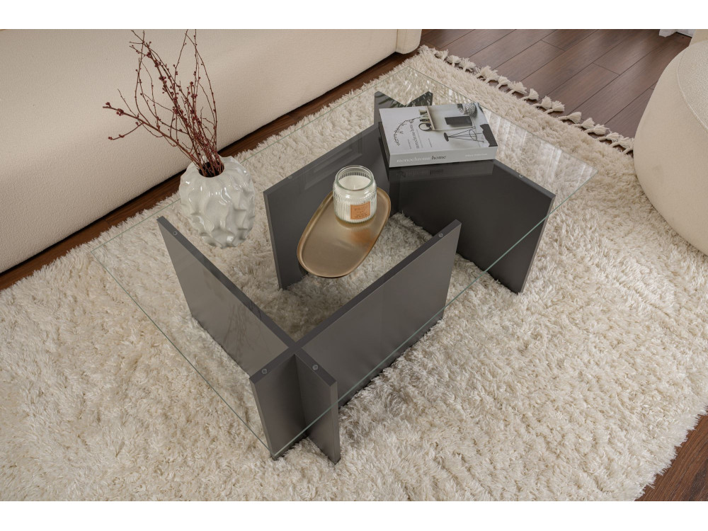 Table basse en verre "Vetrino" 105 x 65 x 40 cm - Anthracite