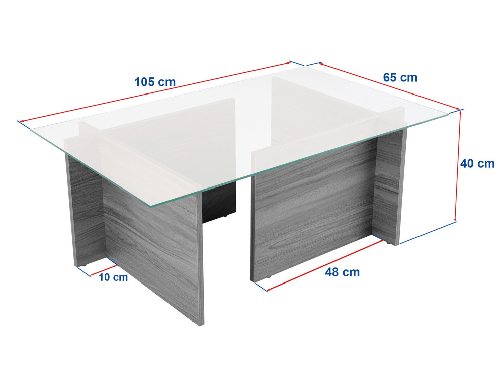 Table basse en verre "Vetrino" 105 x 65 x 40 cm - Anthracite