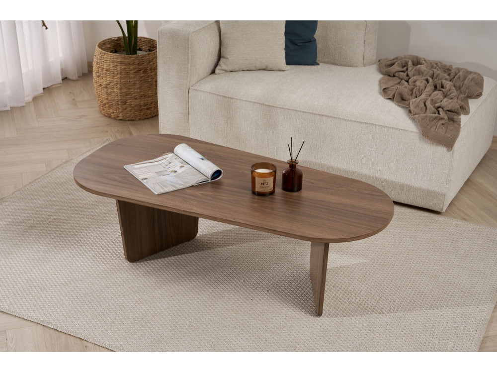 Table basse en bois "Ovalis" - 130 x 65 x 40 cm - Noyer